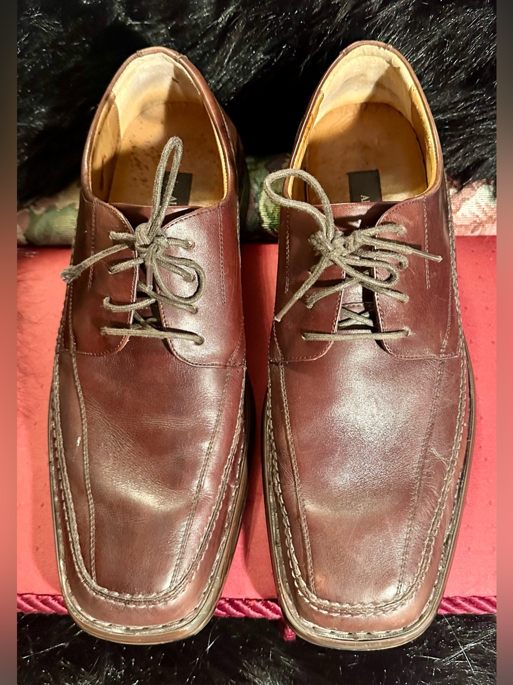 Alfani Men's Burgundy Leather Lace-Up Oxfords